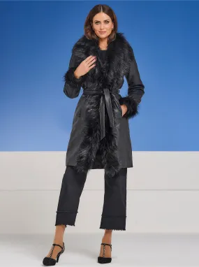 heine Leder-Mantel in schwarz